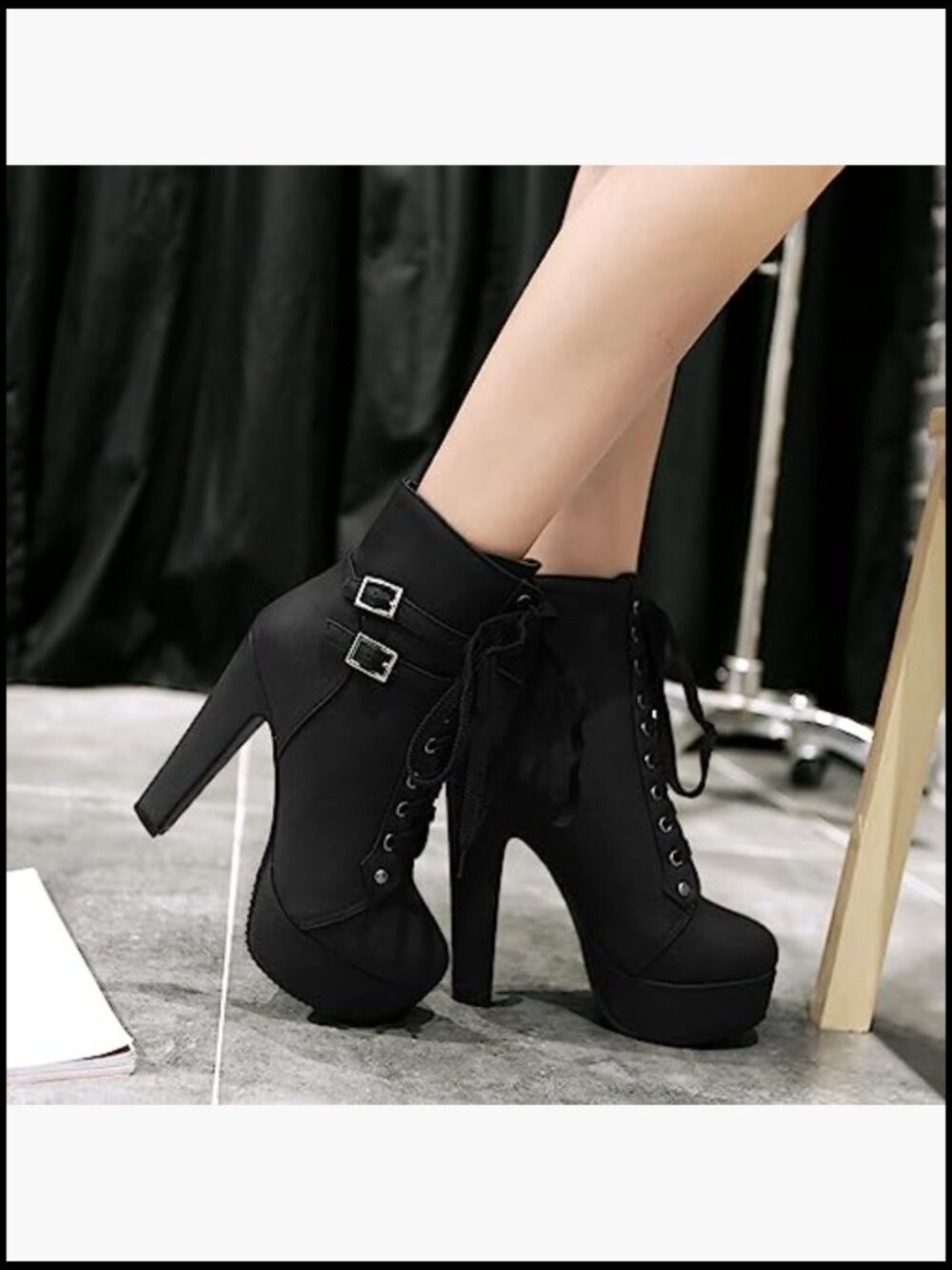 Chunky Heel Platform Lace Up Biker Boots Y2K Retro Combat Ankle Booties - Picture 4 of 7